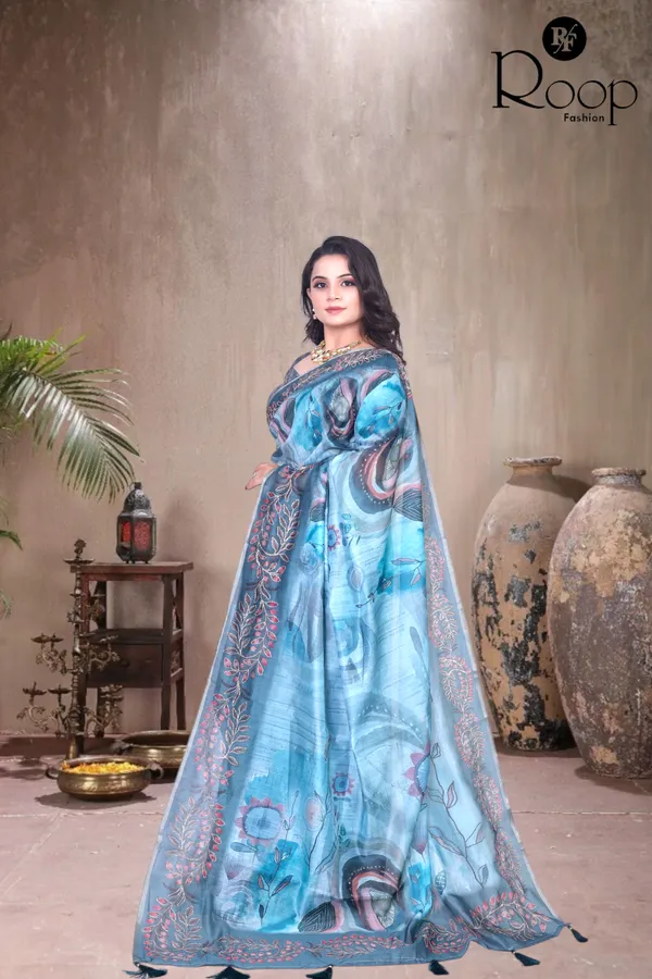 Ocean_Blue_Chanderi_Silk_Digital_Print_Saree_For_Women