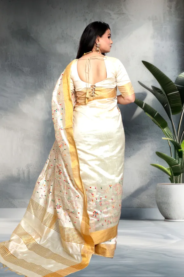 Off_White_Traditional_Linen_Cotton_Katha_Work_Saree