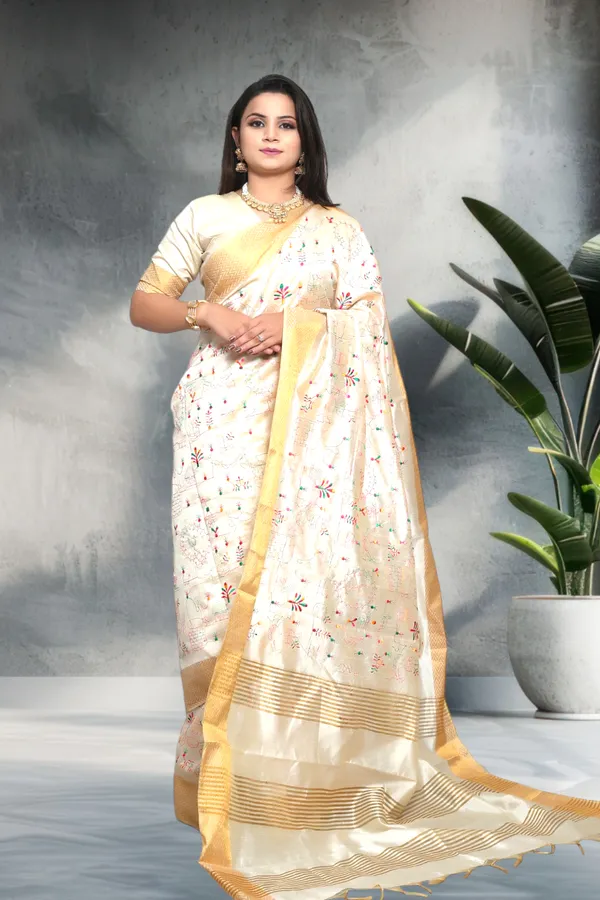 Off_White_Traditional_Linen_Cotton_Katha_Work_Saree