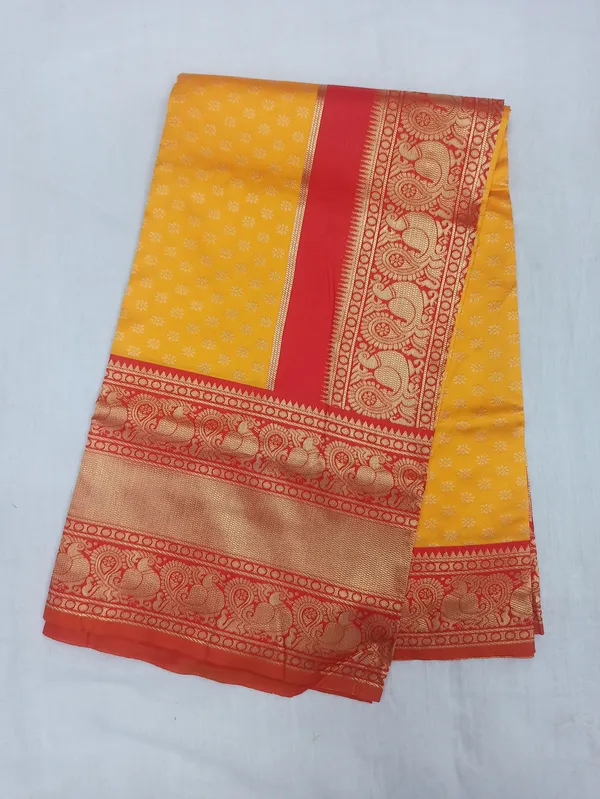 Vibrant_Red_&_Stunning_Gold_Color__semi_Silk_Saree_with_color_contrast_Blouse_piece_for_women