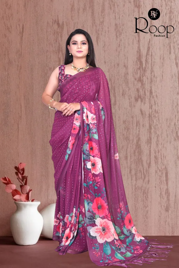 Rich_Marron_Georgette_Digital_Print_Saree_For_Women