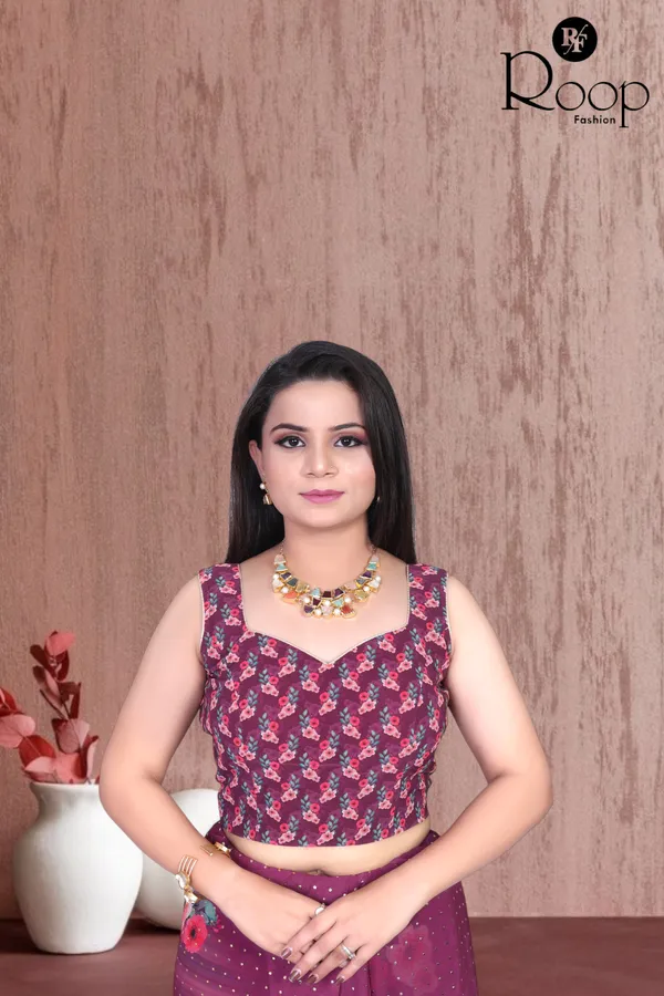 Rich_Marron_Georgette_Digital_Print_Saree_For_Women