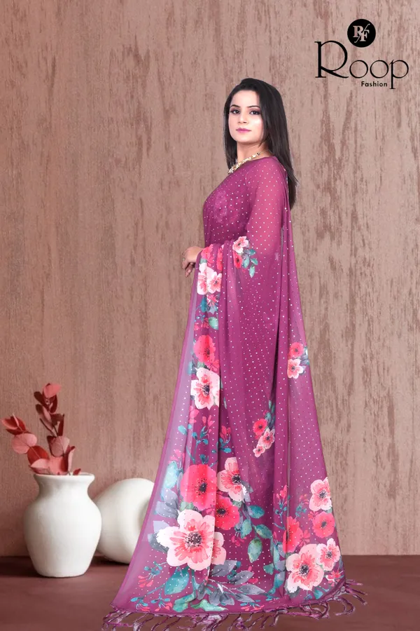 Rich_Marron_Georgette_Digital_Print_Saree_For_Women