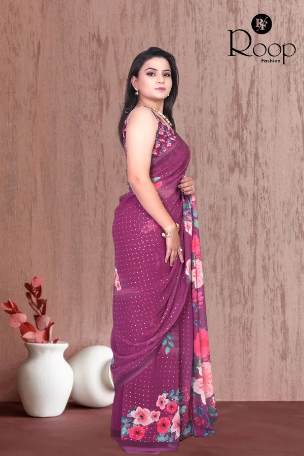 Rich_Marron_Georgette_Digital_Print_Saree_For_Women