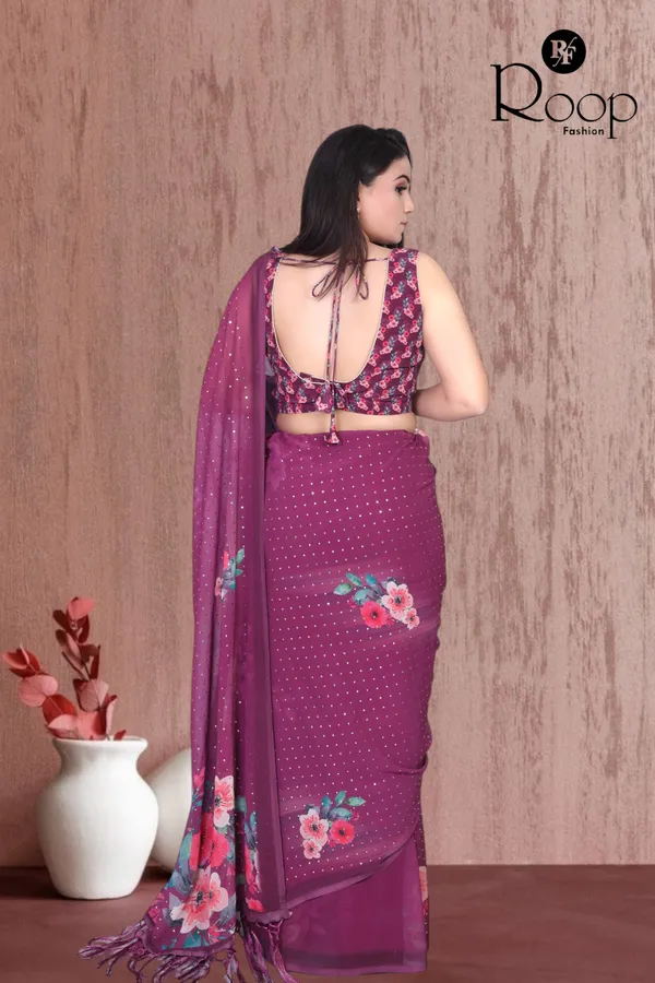 Rich_Marron_Georgette_Digital_Print_Saree_For_Women