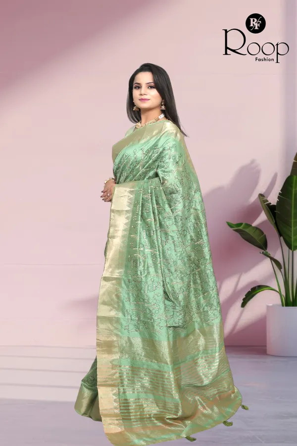 Emerald_Green_Traditional_Linen_Cotton_Katha_Work_Saree