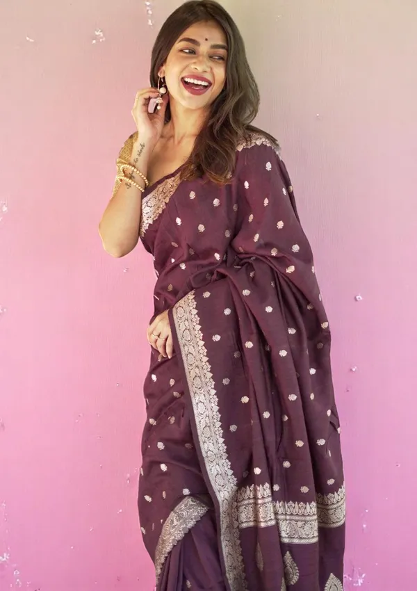 Brown_Beautiful_Handloom_Silk_Kubera_Pattu_saree_with_golden_zari_weaving_border_with_Blouse_Piece_for_Women_2025_Collection.