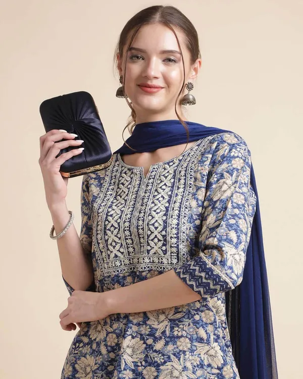 Glamorous_Cotton_Floral_Print_With_Embroidery_Kurta_Lining_Print_Pent_And_Dupatta_Set