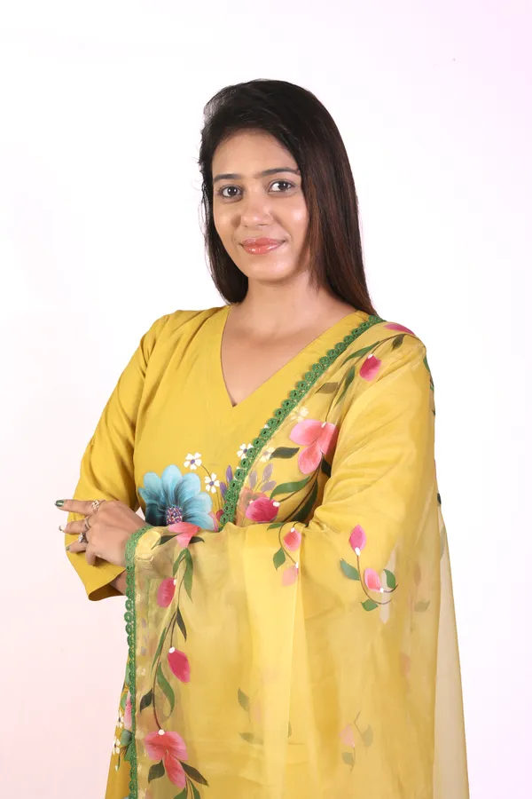 Mustard_Yellow_Hand_Printed_Rayon_Straight_Kurta_&__Palazzo_Pant_Set_With_Organza_Dupatta_For_Women