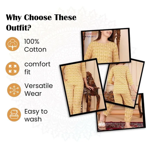 Mustard_Cotton_Printed_Sleeved_Co-Ord_Set_With_Pocket_For_Women