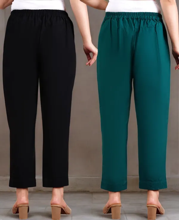 Pack_of_2_Black_&_Olive_Green_Elastic_Mid_Waist_band_Women_Trouser