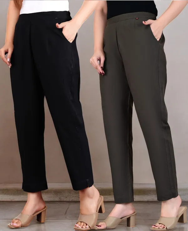 Pack_of_2_Black_&_Grey_Cotton_Elastic_Mid_Waist_band_Women_Trouser