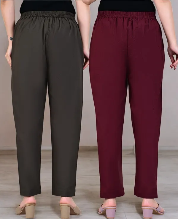 Pack_of_2_Grey_&_Maroon_Cotton_Elastic_Mid_Waist_band_Women_Trouser