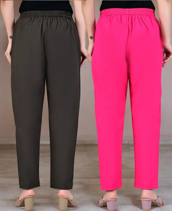 Pack_of_2_Grey_&_Pink_Cotton_Elastic_Mid_Waist_band_Women_Trouser