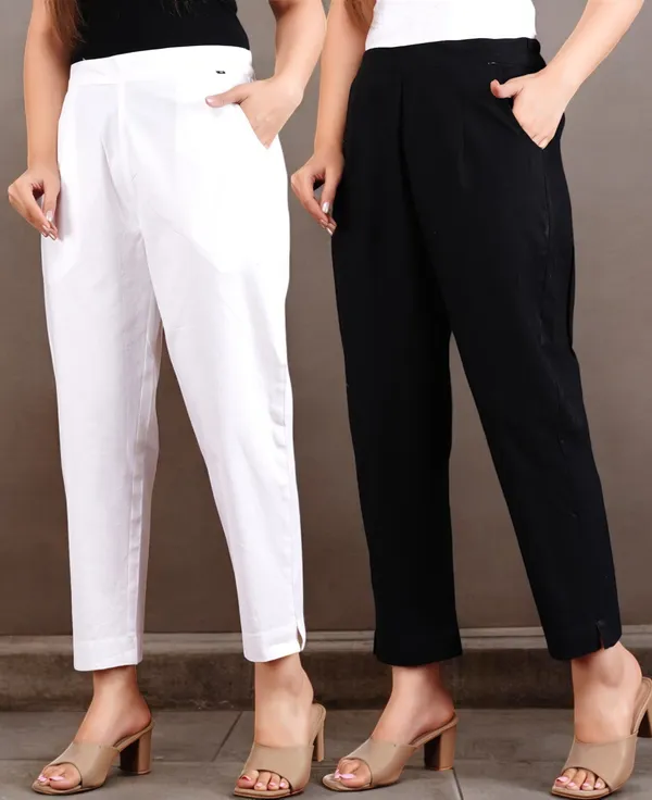 Pack_of_2_White_&_Black_Cotton_Elastic_Mid_Waist_band_Women_Trouser