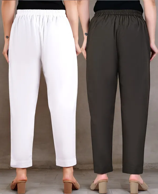 Pack_of_2_White_&_Grey_Cotton_Elastic_Mid_Waist_band_Women_Trouser