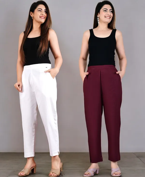 Pack_of_2_White_&_Maroon_Cotton_Elastic_Mid_Waist_band_Women_Trouser