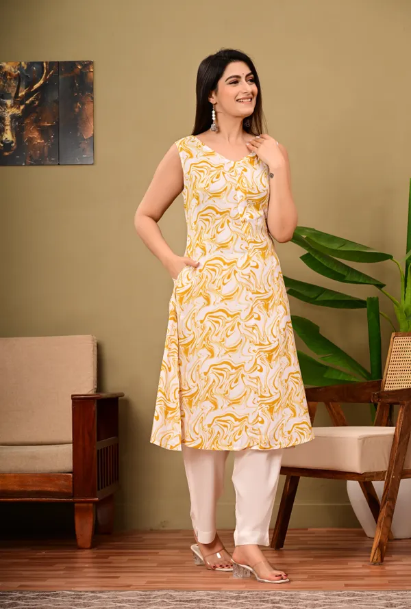 Yellow_A-Line_Rayon_Kurta_with_Sleeveless_V-Neck_Design