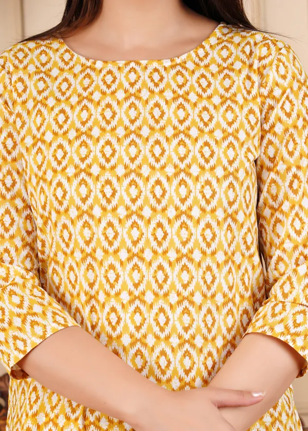Mustard_Cotton_Printed_Sleeved_Co-Ord_Set_With_Pocket_For_Women