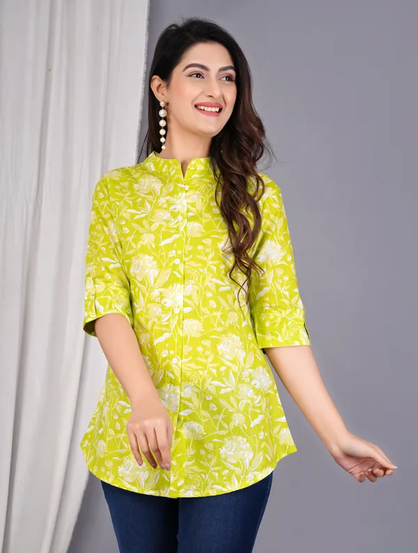 Green_Printed_Button_Down_Top_For_Women
