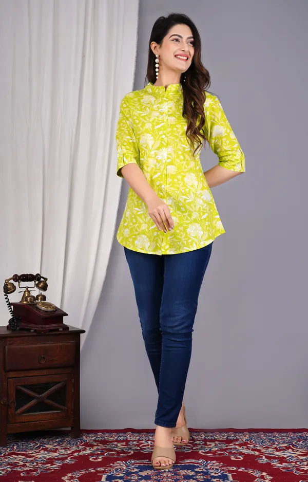 Green_Printed_Button_Down_Top_For_Women