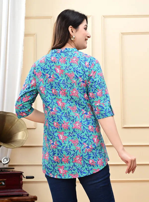 Green_Printed_Button_Down_Top_For_Women