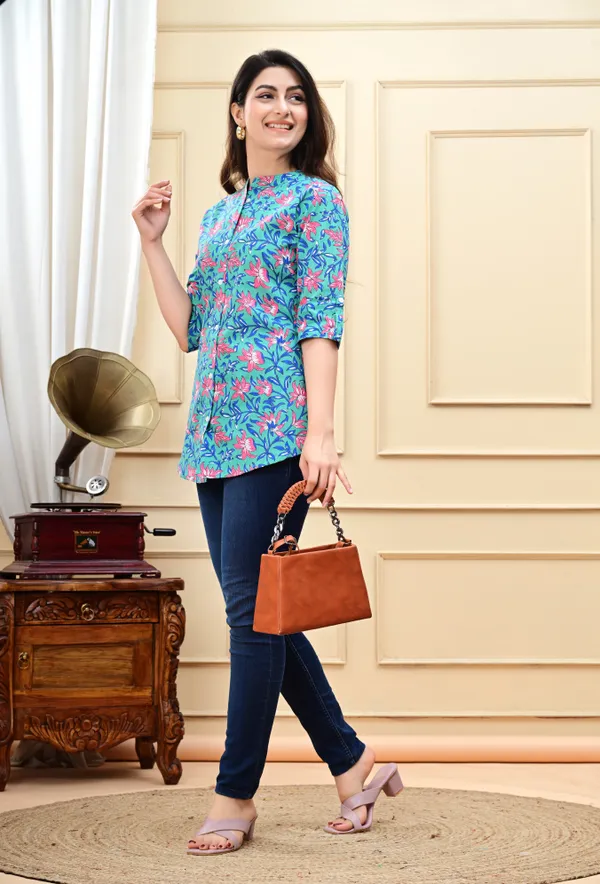 Green_Printed_Button_Down_Top_For_Women