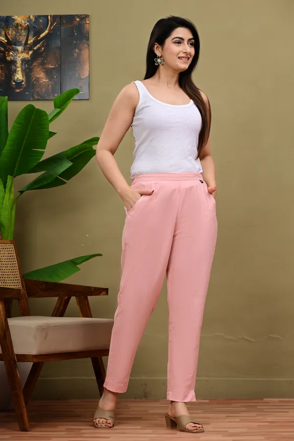 Baby_Pink_Cotton_Elastic_Mid_Waist_band_Women_Trouser