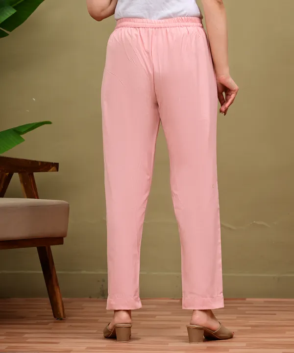 Baby_Pink_Cotton_Elastic_Mid_Waist_band_Women_Trouser