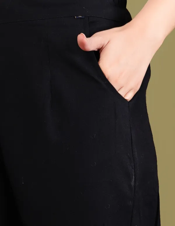 Black_Cotton_Elastic_Mid_Waist_band_Women_Trouser