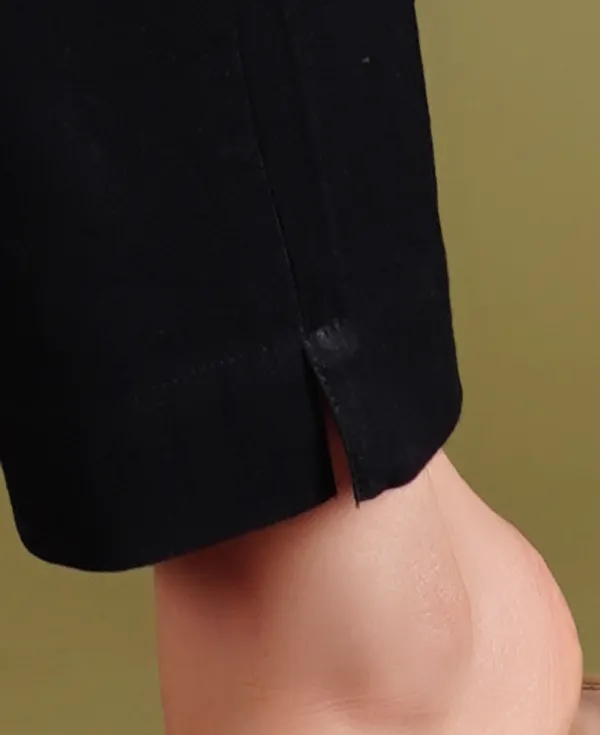 Black_Cotton_Elastic_Mid_Waist_band_Women_Trouser