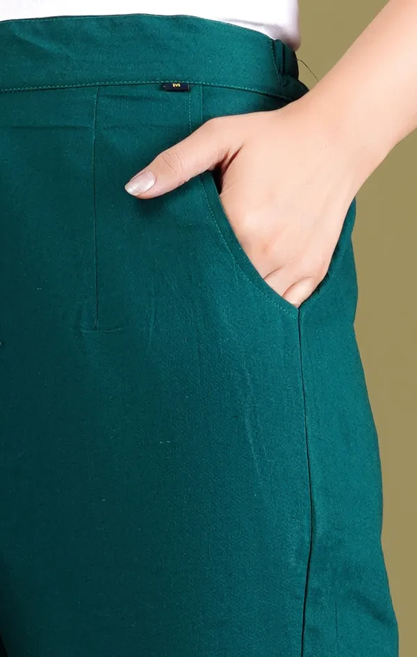 Olive_Green_Cotton_Elastic_Mid_Waist_band_Women_Trouser