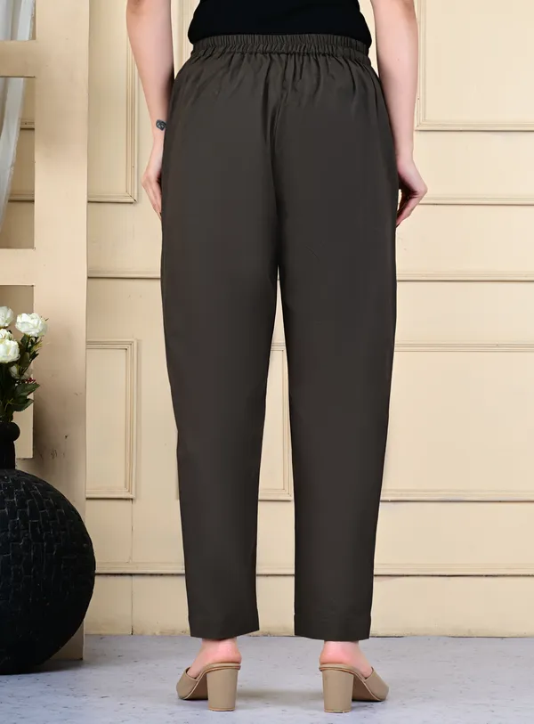 Grey_Cotton_Elastic_Mid_Waist_band_Women_Trouser