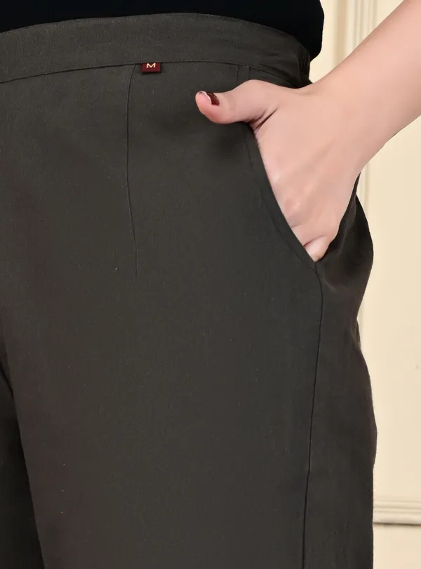 Grey_Cotton_Elastic_Mid_Waist_band_Women_Trouser