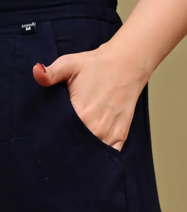 Navy_Blue_Cotton_Elastic_Mid_Waist_band_Women_Trouser
