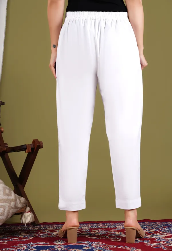 White_Cotton_Elastic_Mid_Waist_band_Women_Trouser