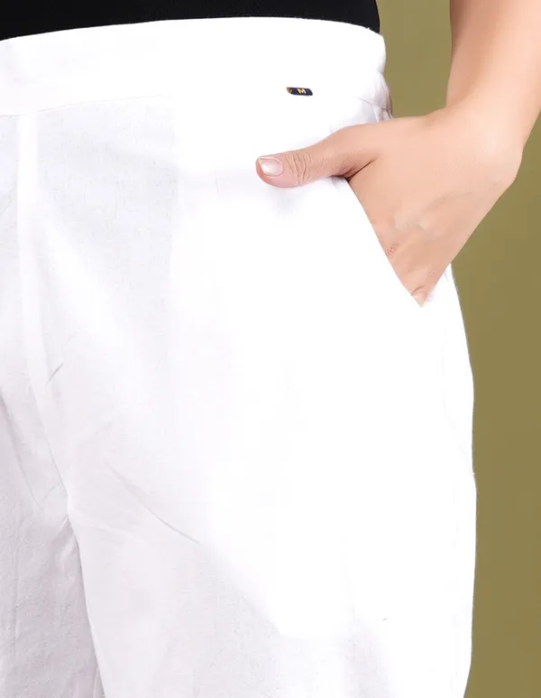 White_Cotton_Elastic_Mid_Waist_band_Women_Trouser