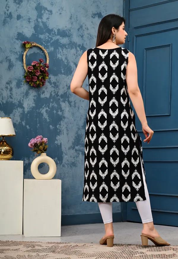 Floral_Print_Black_Sleeveless_Kurti_for_Women