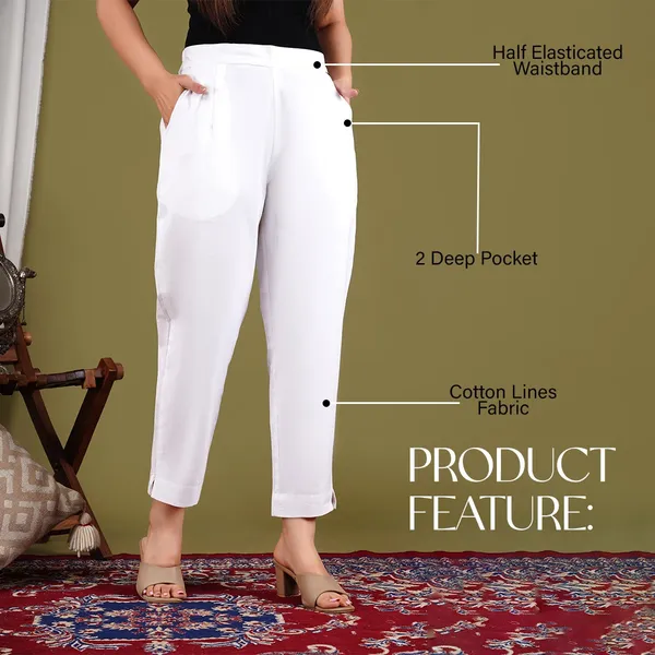 White_Cotton_Elastic_Mid_Waist_band_Women_Trouser