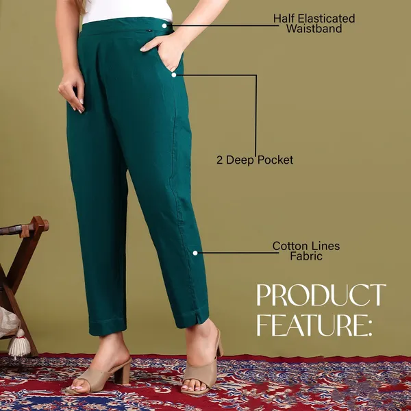 Olive_Green_Cotton_Elastic_Mid_Waist_band_Women_Trouser