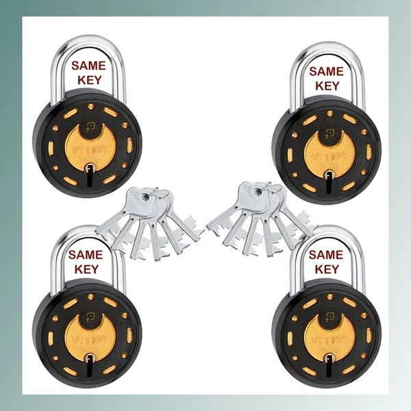 4_Padlocks_12_Same_Keys_Black_Gold_65_MM_8_Levers_|_Lock_and_Keys_for_Home_Door_Shutter_Shop_Main_Gate