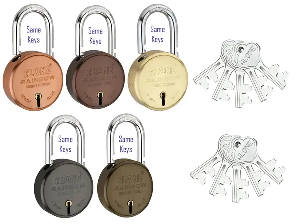 Pack_of_5_Multicolor_Locks_65Mm_10_Same_Keys_With_5_Padlocks_Common_Key_Double_Locking_8_Levers_Lock_And_Keys_For_Home_Door_Gate_Shop_Shutter_Padlock_Antique_Finish_Rust_Proof