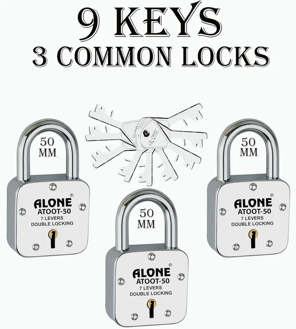 Pack_of_3_Silver_Atoot_50mm_9_Same_Keys_With_3_Padlocks_Common_Keys_Steel_Body_Hardened_Shackle_7_Levers_Padlock_Chrome_Finish_Shutter_Lock