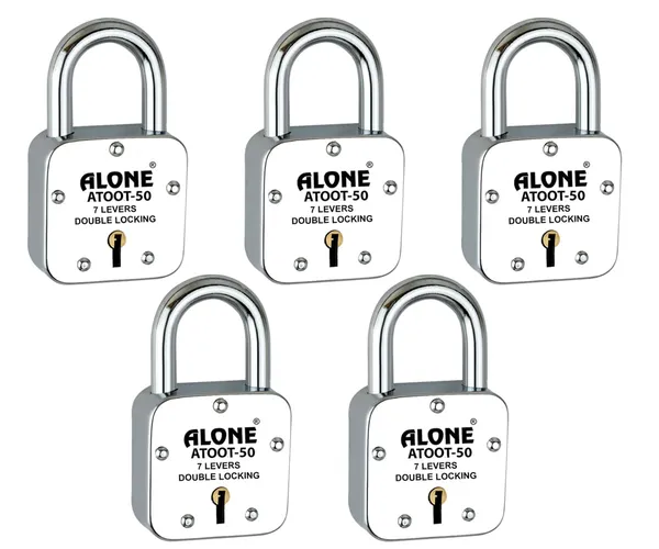 Pack_of_5_Silver_Atoot_50mm_3_Keys_Each_With_5_Padlock_Steel_Body_Hardened_Shackle_7_Levers_Padlock_Chrome_Finish_Rust_Free.