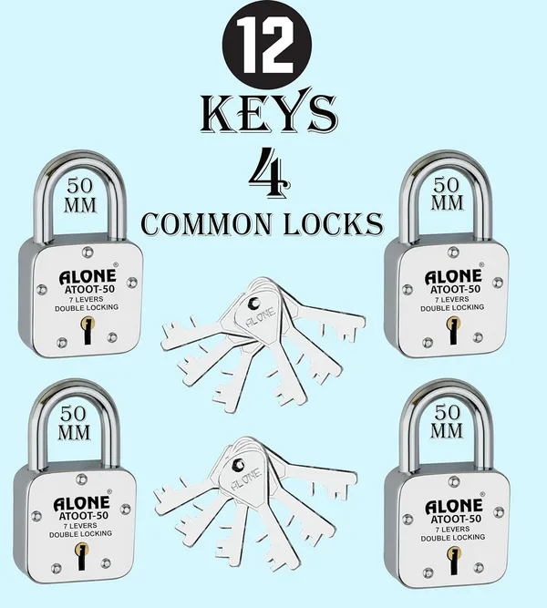 Pack_of_4_Silver_Atoot_Locks_50mm_12_Same_Keys_With_4_Padlocks_Common_Keys_Steel_Body_Double_Locking_7_Levers_Lock_And_Keys_For_Home_Door_Gate_Shop_Lock_(12_Keys_Atoot_50mm)