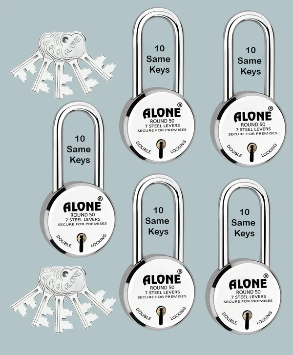 Pack_of_5_Silver_Round_Padlock_50mm_10_Same_Keys_with_5_Padlock,_Long_Shackle_5_Padlocks_For_Home_Door_Grill_Gate_Shop_Shutter,_Chrome_Finish_Rust_Free