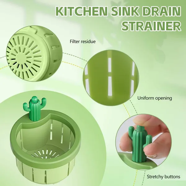 Green_Kitchen_Sink_Drain_Strainer_Creative_Cactus_Sink_Drain_Strainer_Removable_Sink_Drain_Strainer_With_Openable_Bottom,_One_Button_To_Release_Universal_Sink_Drain_Strainer