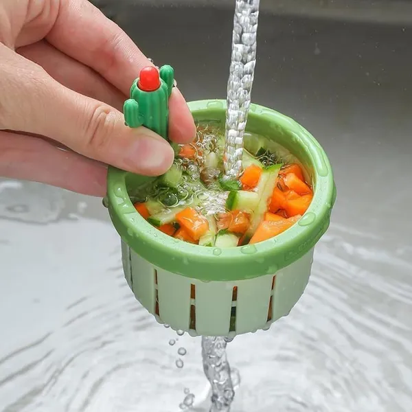 Green_Kitchen_Sink_Drain_Strainer_Creative_Cactus_Sink_Drain_Strainer_Removable_Sink_Drain_Strainer_With_Openable_Bottom,_One_Button_To_Release_Universal_Sink_Drain_Strainer