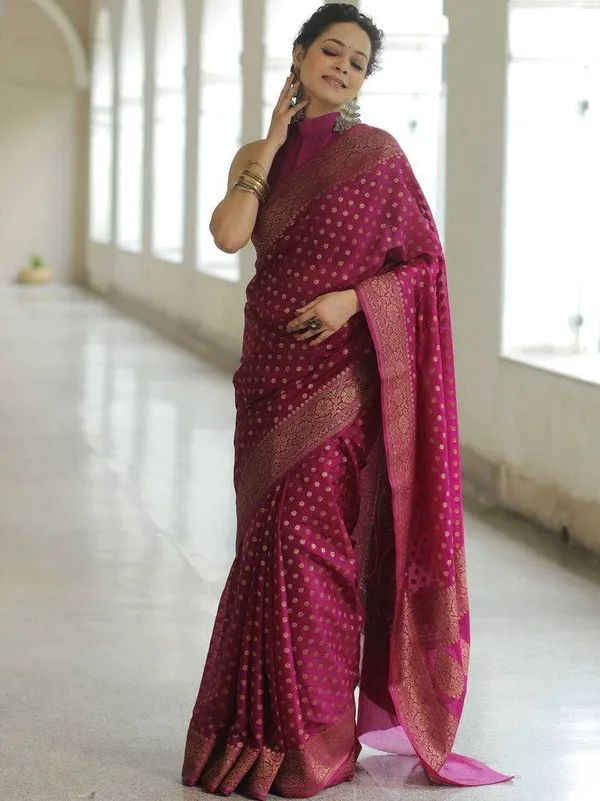 Latest_Design_Magenta_Soft_Lichi_Silk_Banarasi_Sadi_With_Blouse_Piece_|_Trending_Partywear_Zari_Woven_Saree_New_Collection