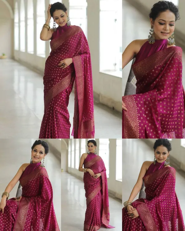 Latest_Design_Magenta_Soft_Lichi_Silk_Banarasi_Sadi_With_Blouse_Piece_|_Trending_Partywear_Zari_Woven_Saree_New_Collection